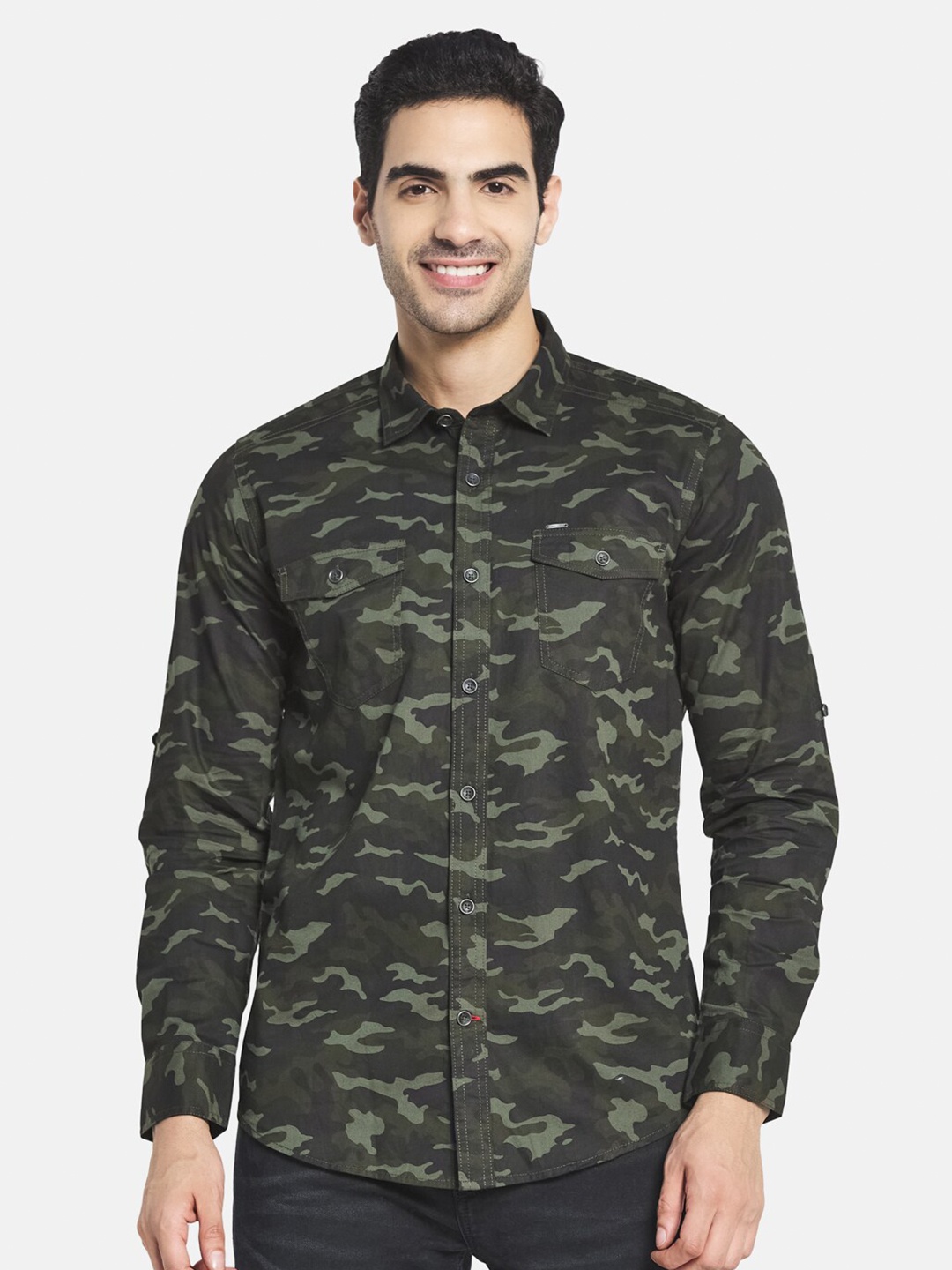 

Monte Carlo Men Olive Green Printed Casual Shirt