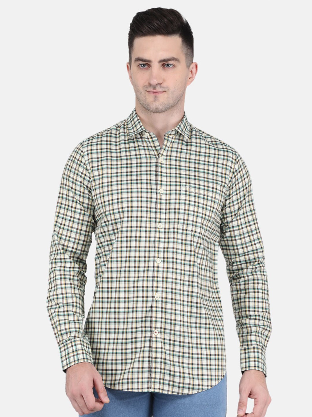 

Monte Carlo Men Green Checked Pure Cotton Casual Shirt