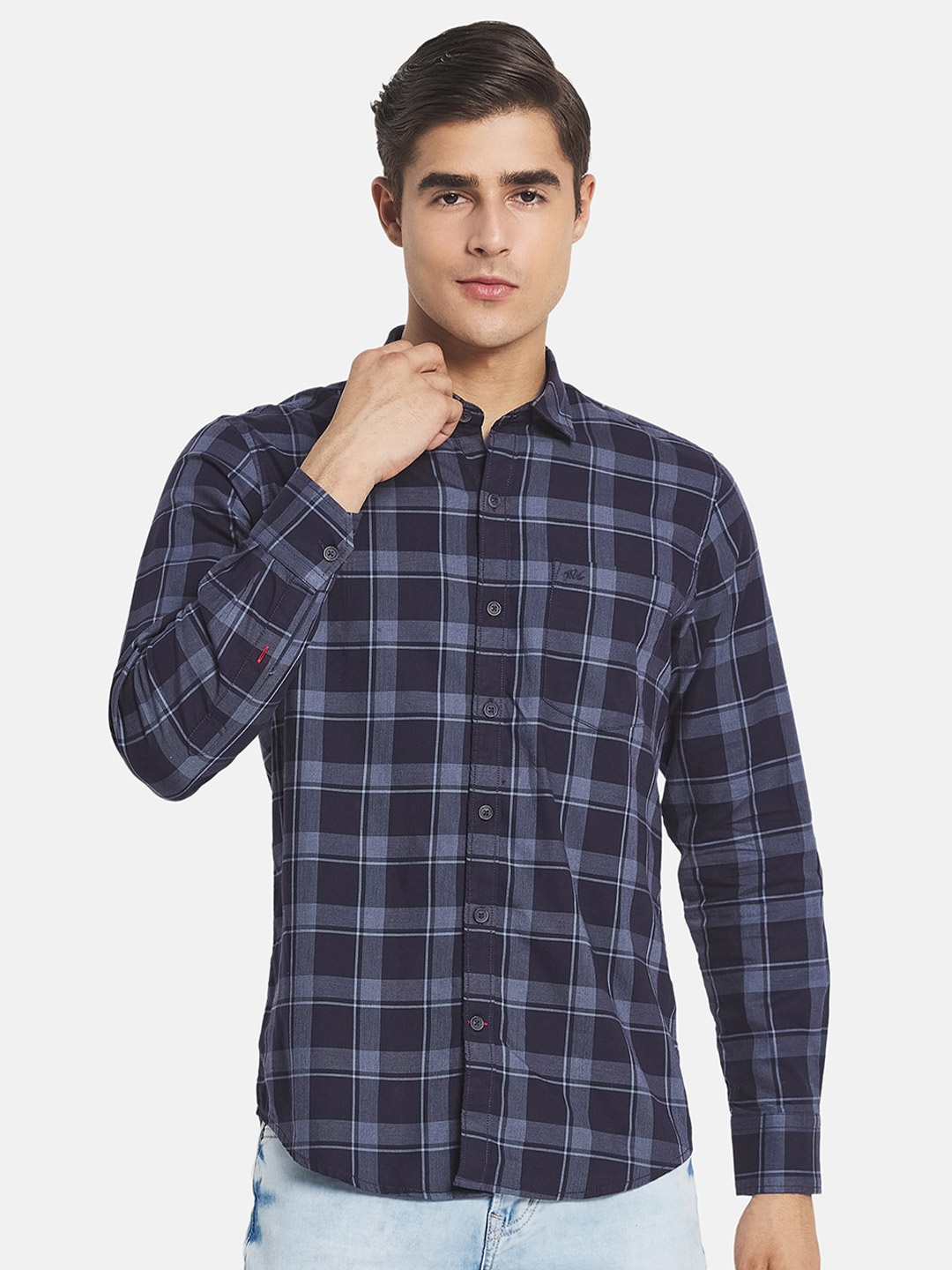 

Monte Carlo Men Navy Blue Checked Casual Shirt