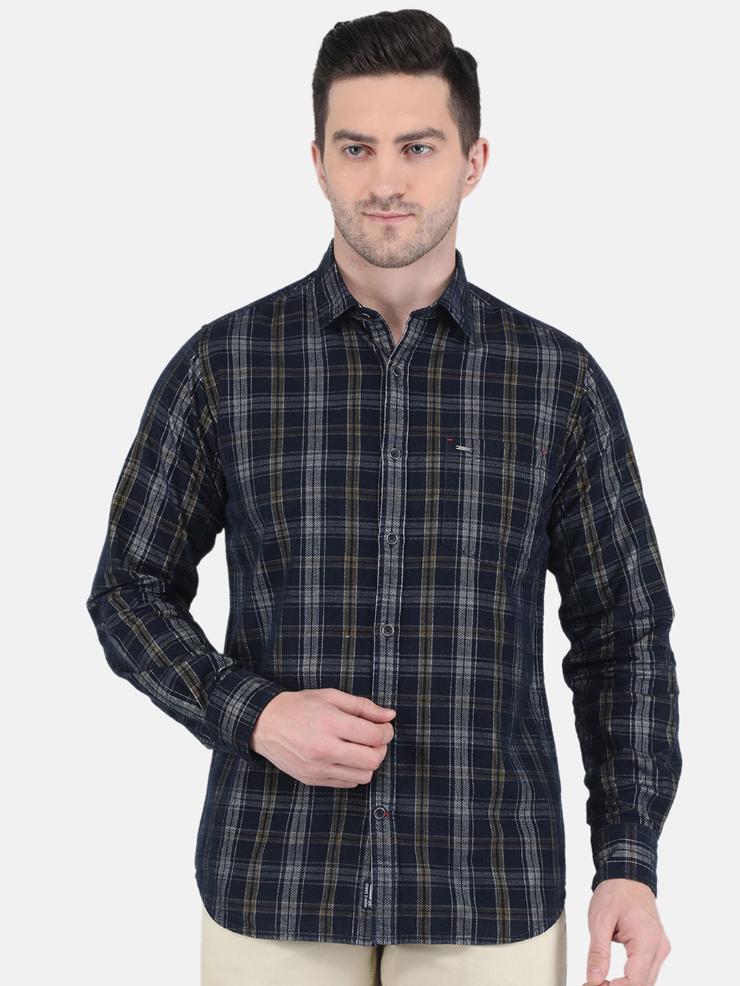

Monte Carlo Men Black Tartan Checks Checked Casual Shirt