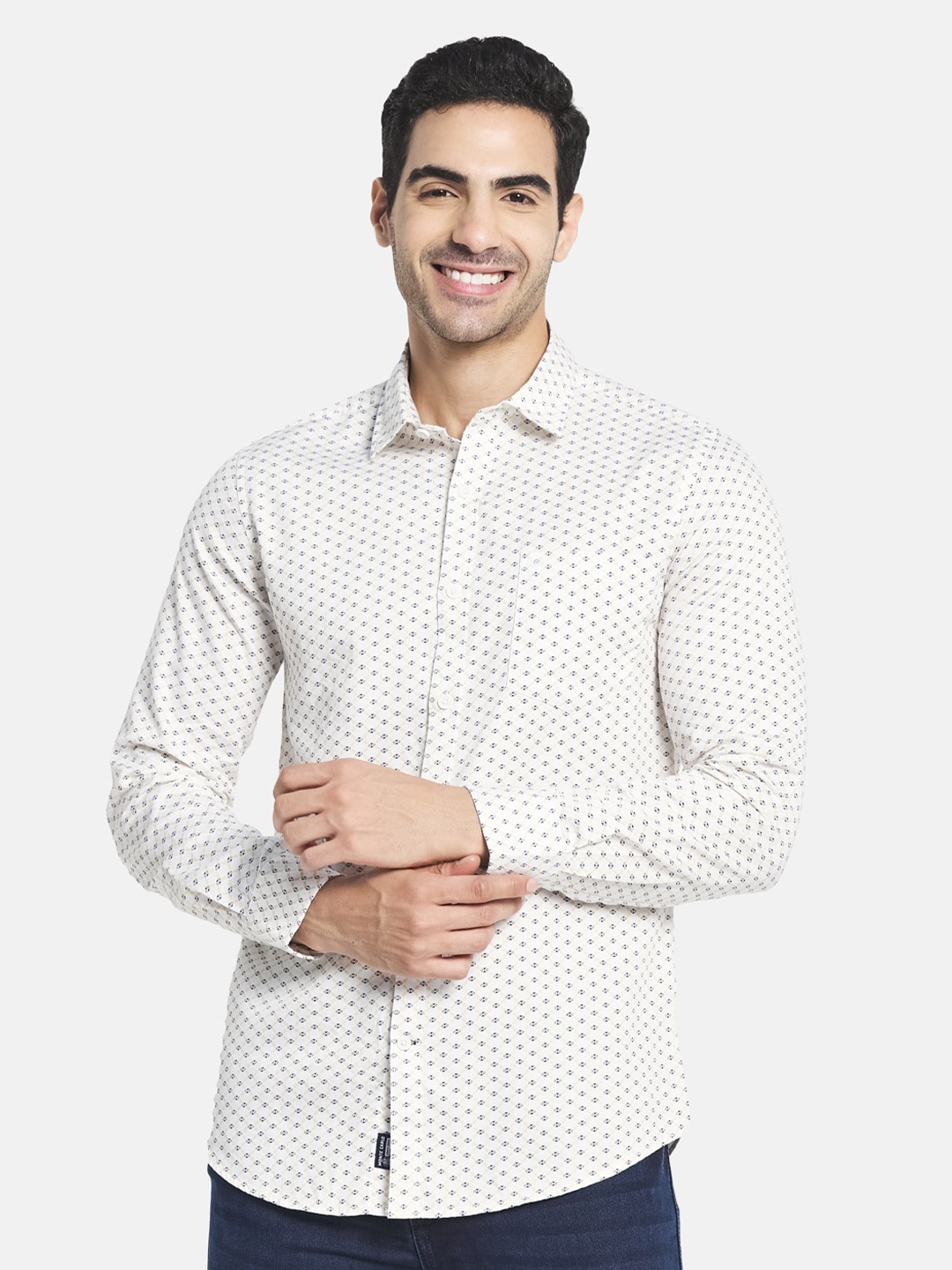 

Monte Carlo Men White Printed Cotton Casual Shirt