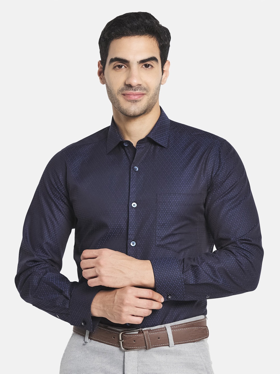 

Monte Carlo Men Blue Cotton Formal Shirt