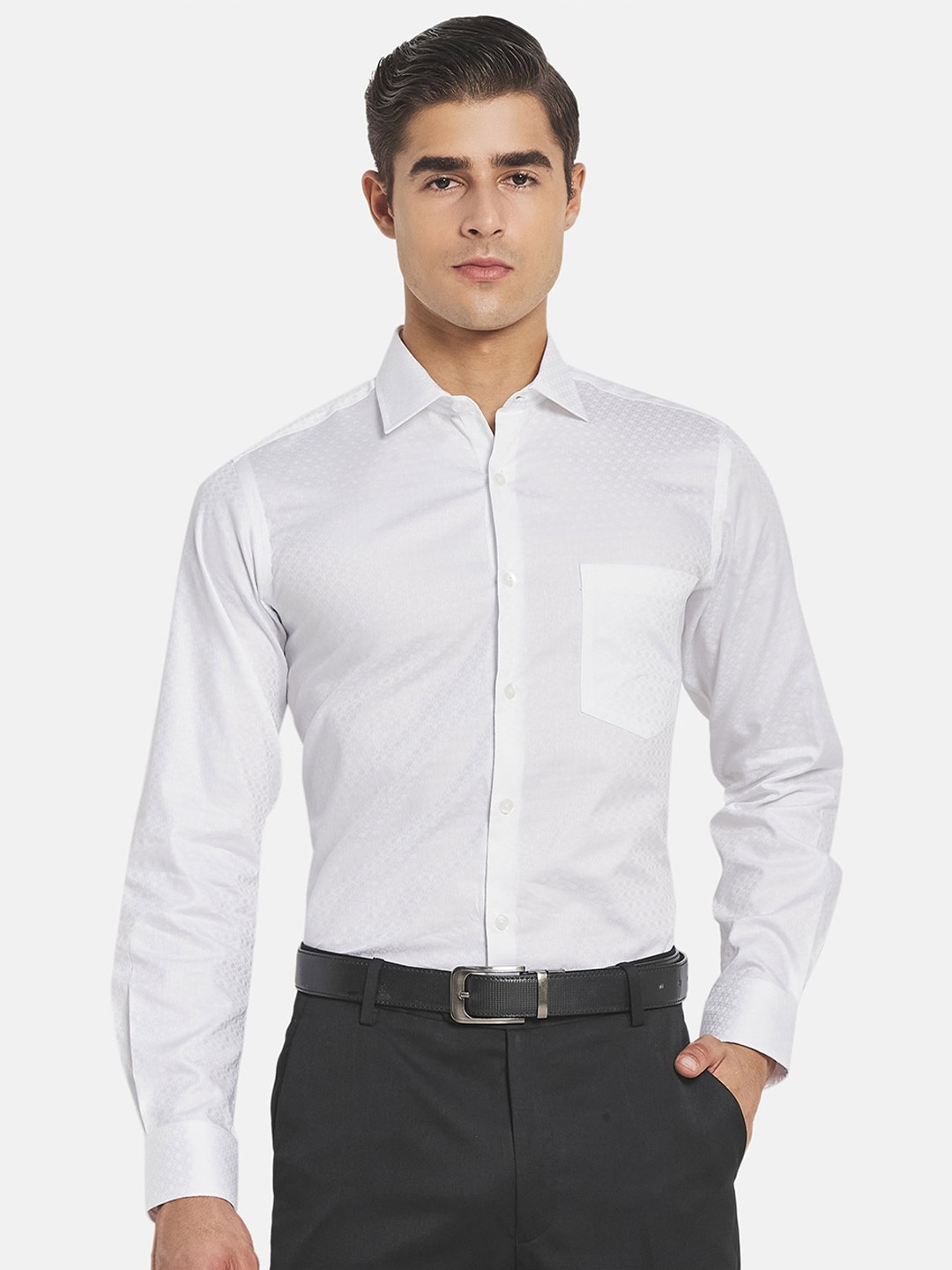 

Monte Carlo Men White Printed Cotton Formal Shirt