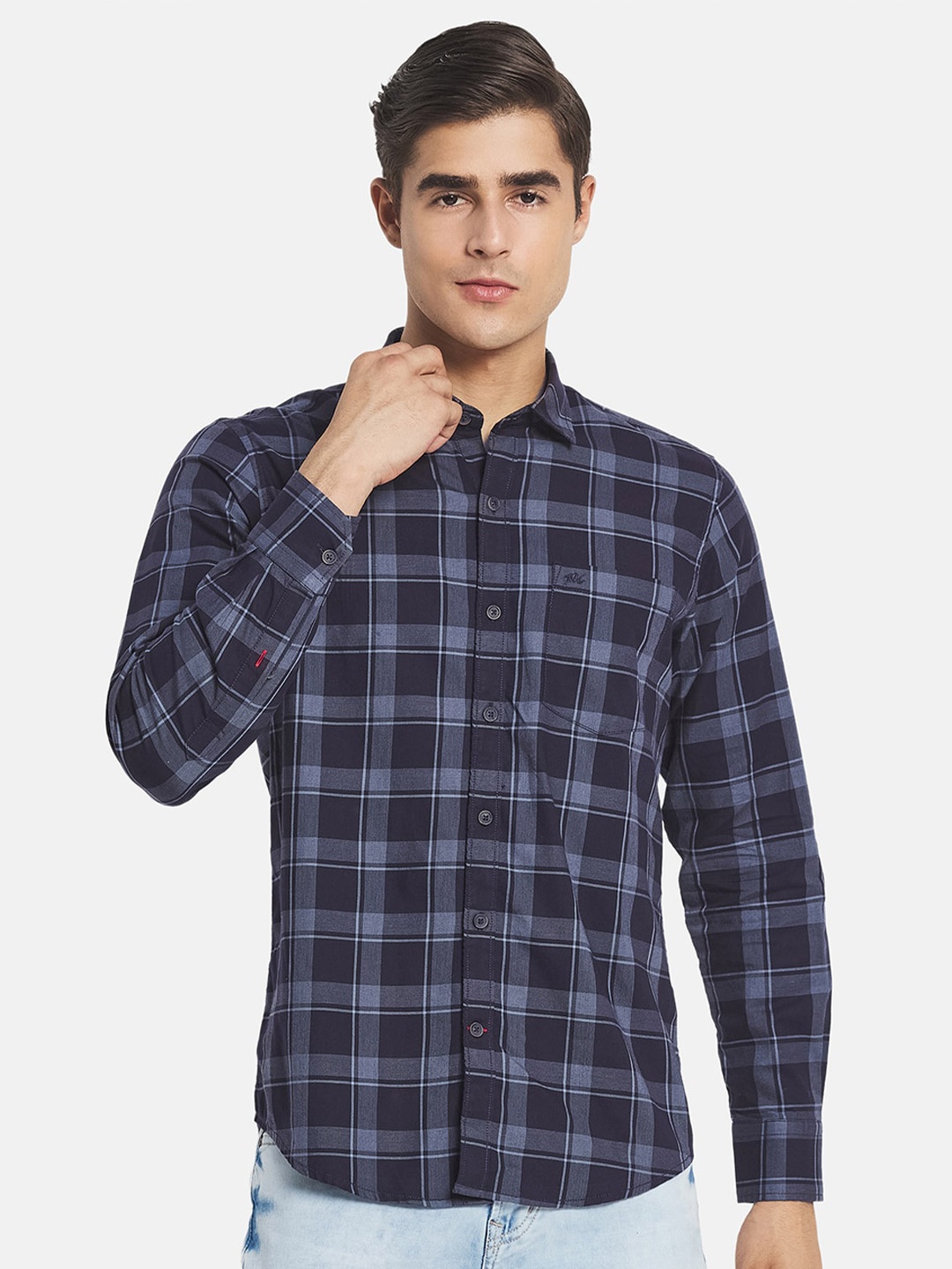 

Monte Carlo Men Checked Cotton Casual Shirt, Navy blue