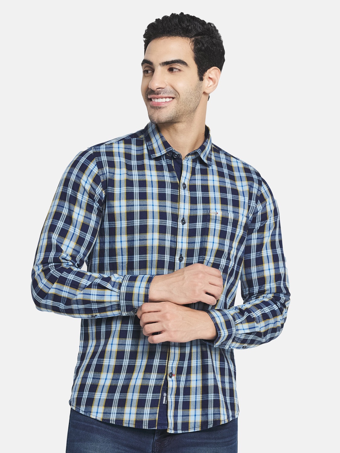 

Monte Carlo Men Tartan Checked Casual Cotton Shirt, Blue