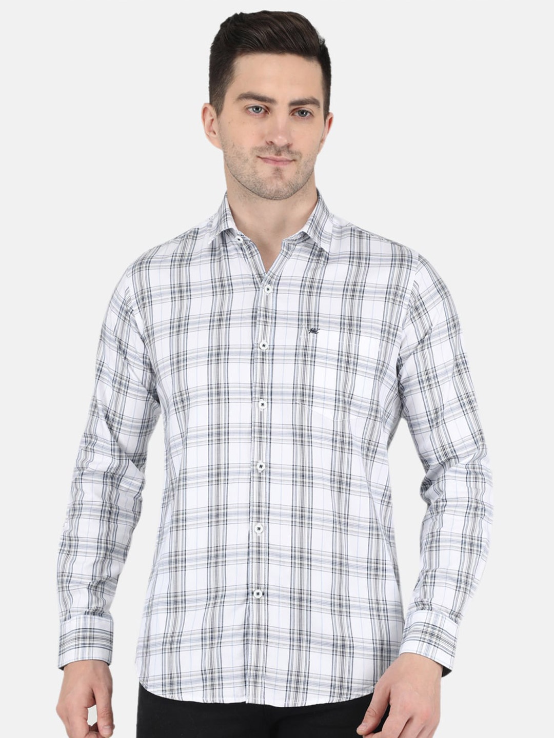 

Monte Carlo Men White Tartan Checked Casual Cotton Shirt