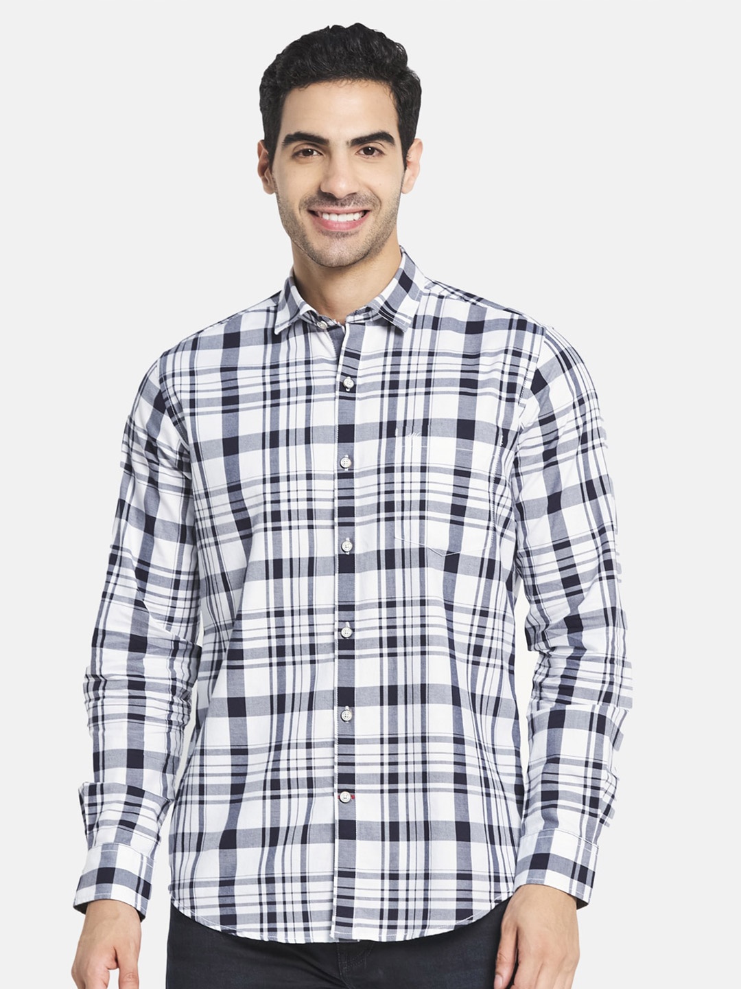 

Monte Carlo Men White Tartan Checked Casual Cotton Shirt