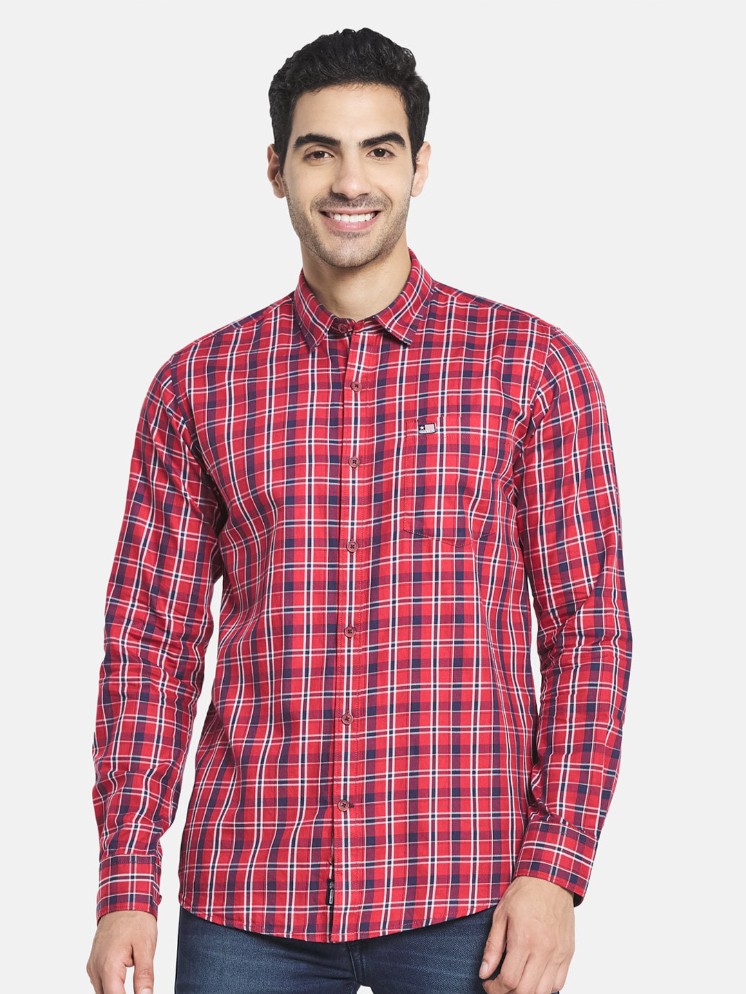 

Monte Carlo Men Red Checked Casual Cotton Shirt