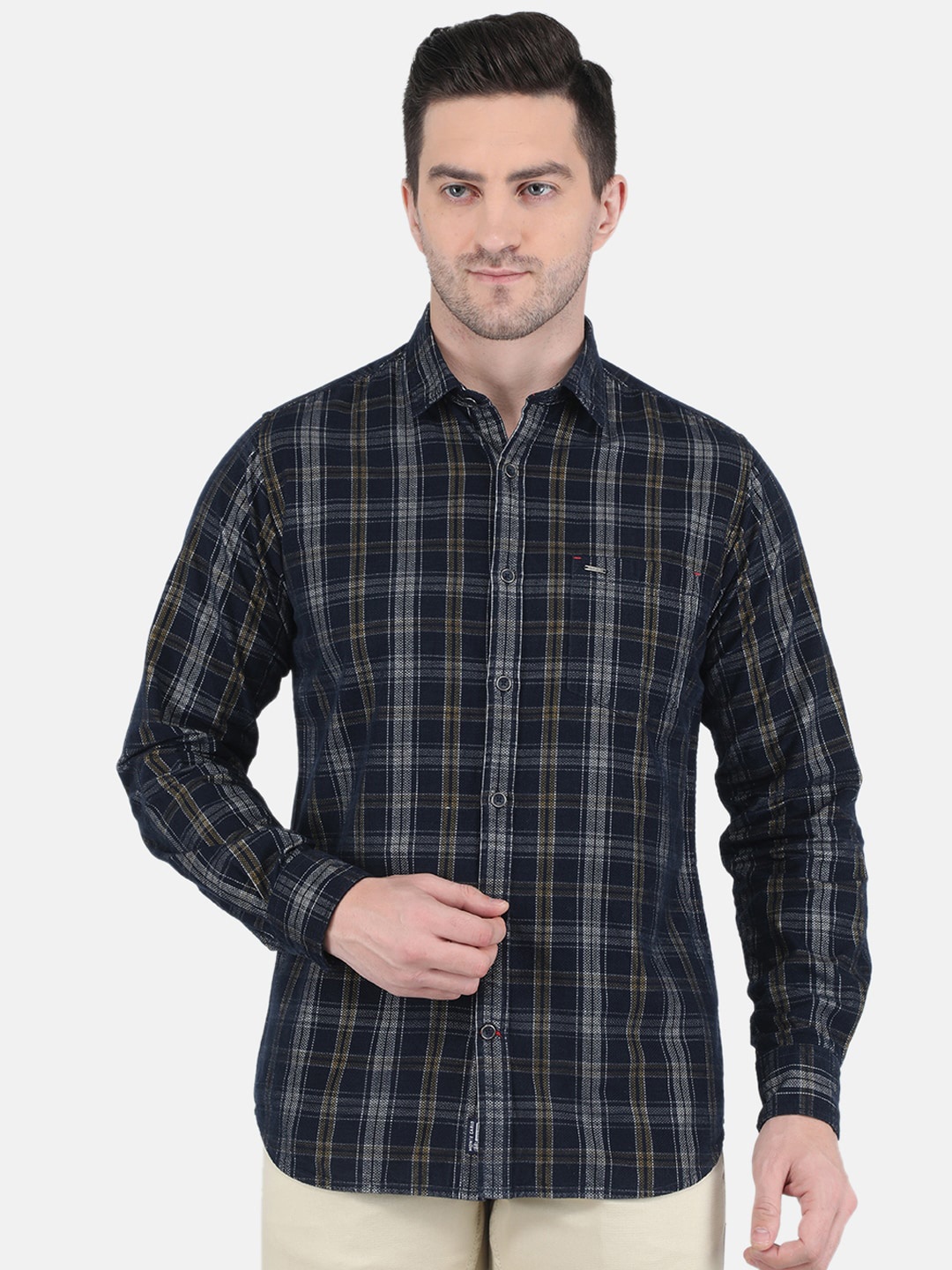 

Monte Carlo Men Black Tartan Checked Casual Cotton Shirt