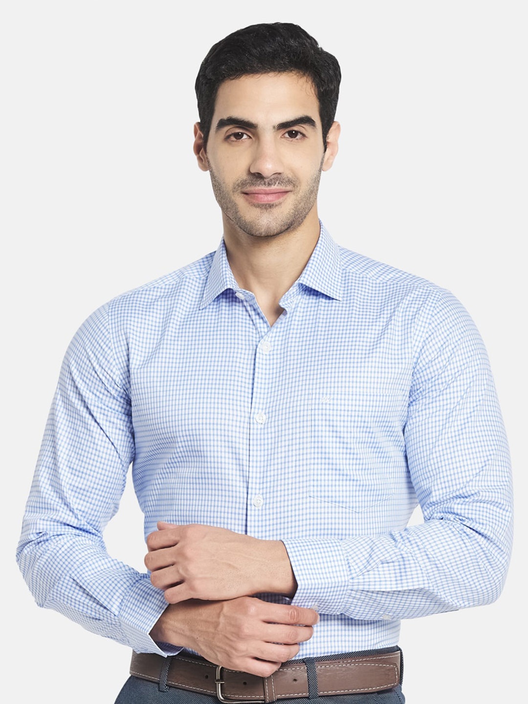 

Monte Carlo Men Blue Micro Checked Casual Cotton Shirt
