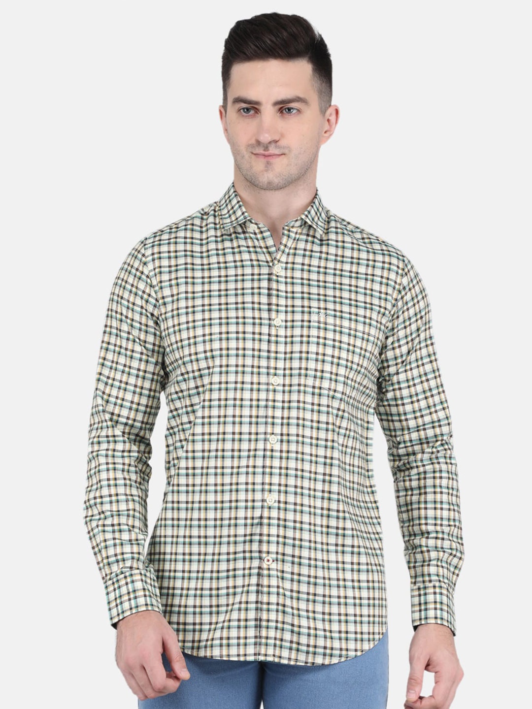

Monte Carlo Men Green Checked Casual Cotton Shirt