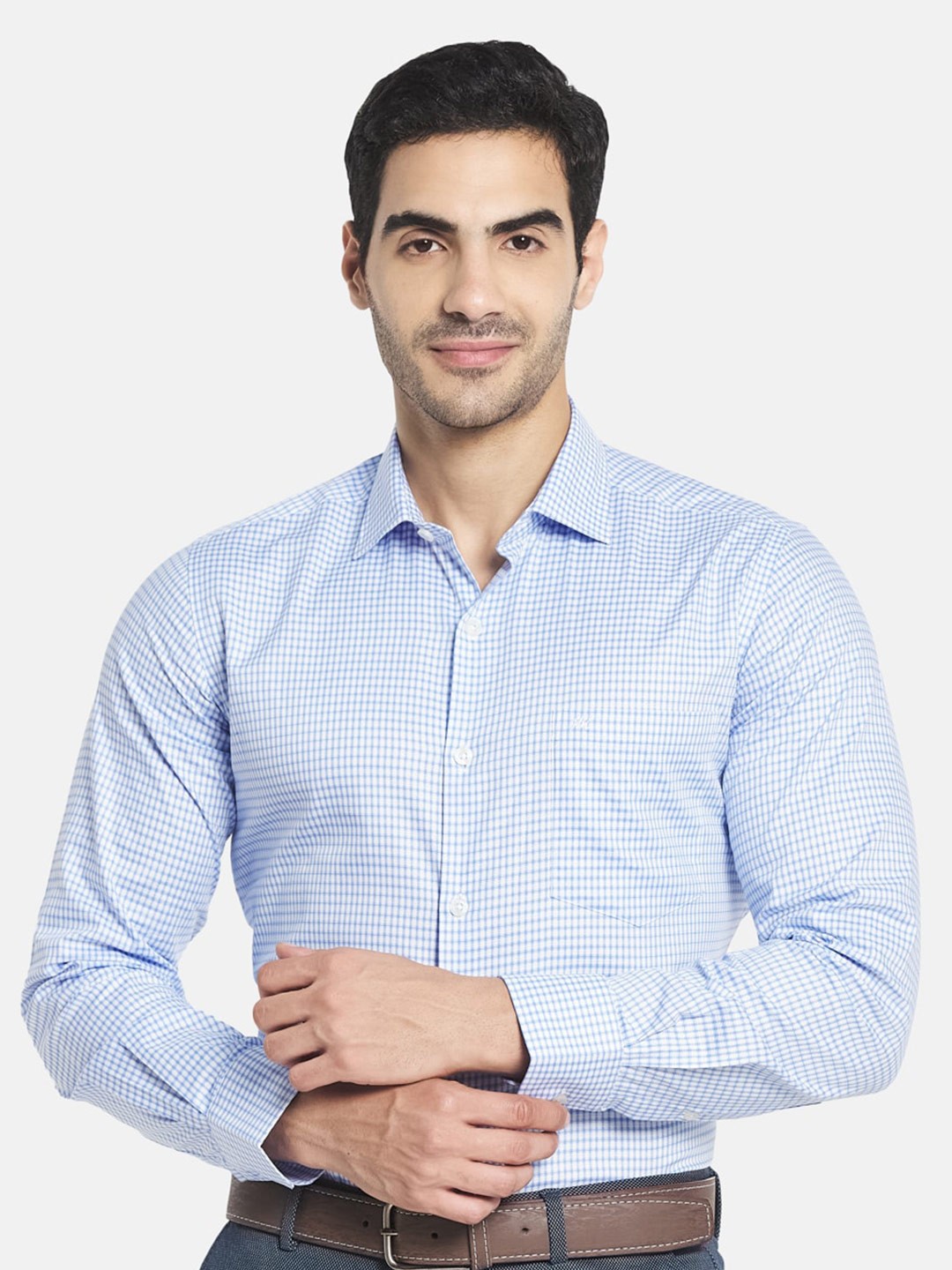 

Monte Carlo Men Blue Micro Checked Casual Cotton Shirt