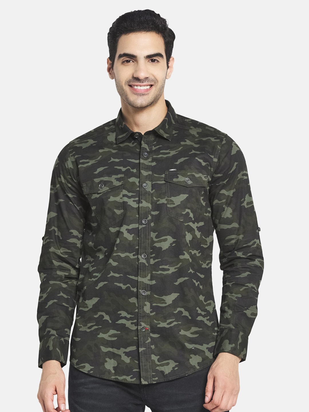 

Monte Carlo Men Printed Casual Cotton Shirt, Olive