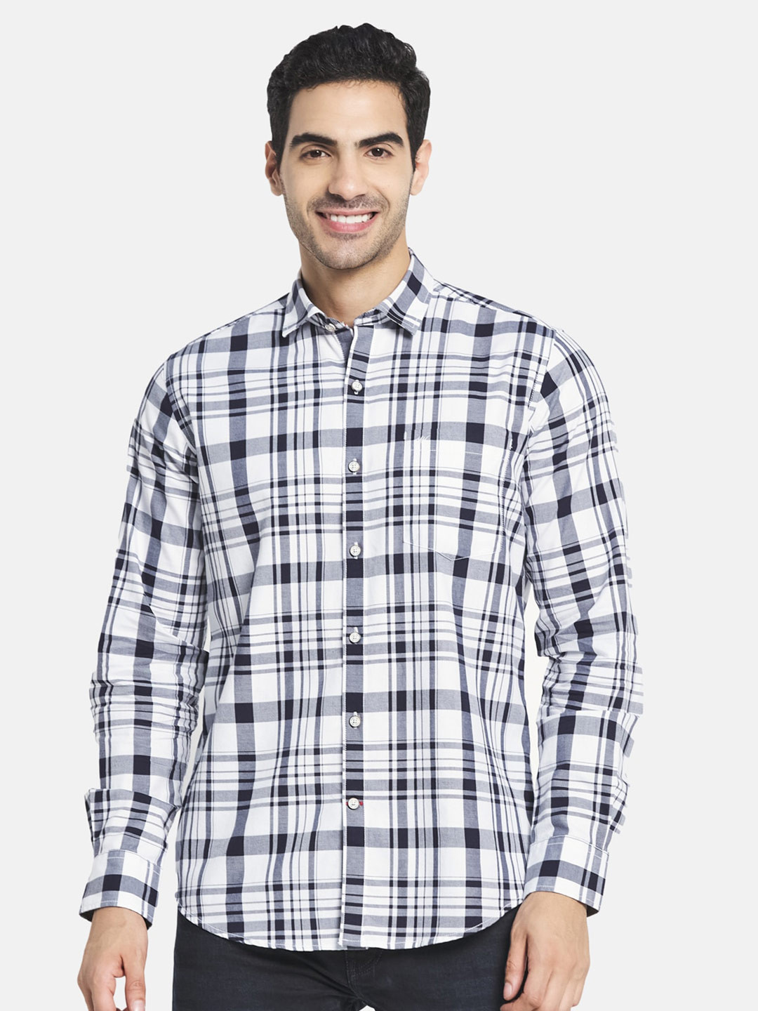 

Monte Carlo Men White Tartan Checked Casual Cotton Shirt
