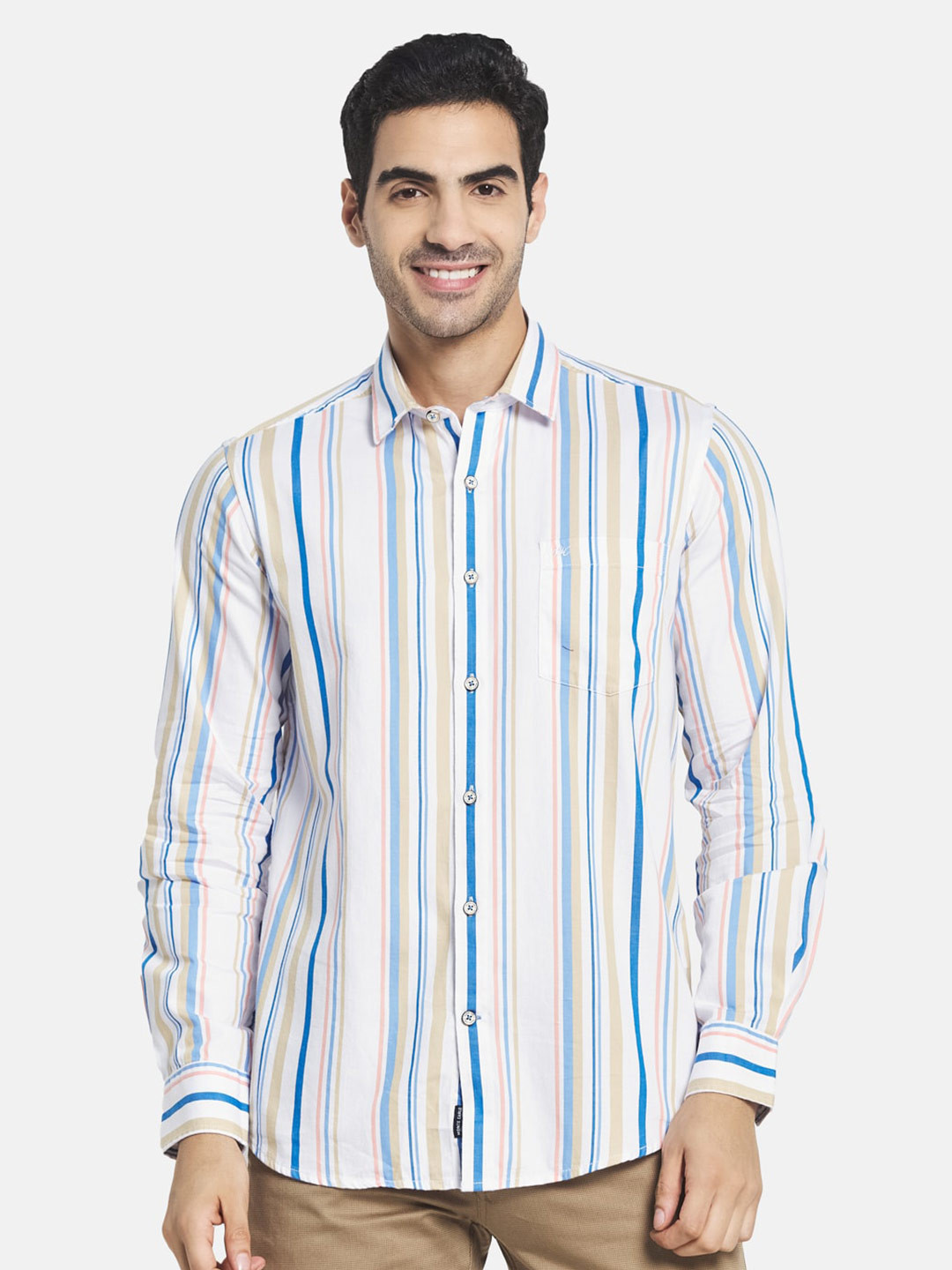 

Monte Carlo Men White Striped Casual Cotton Shirt