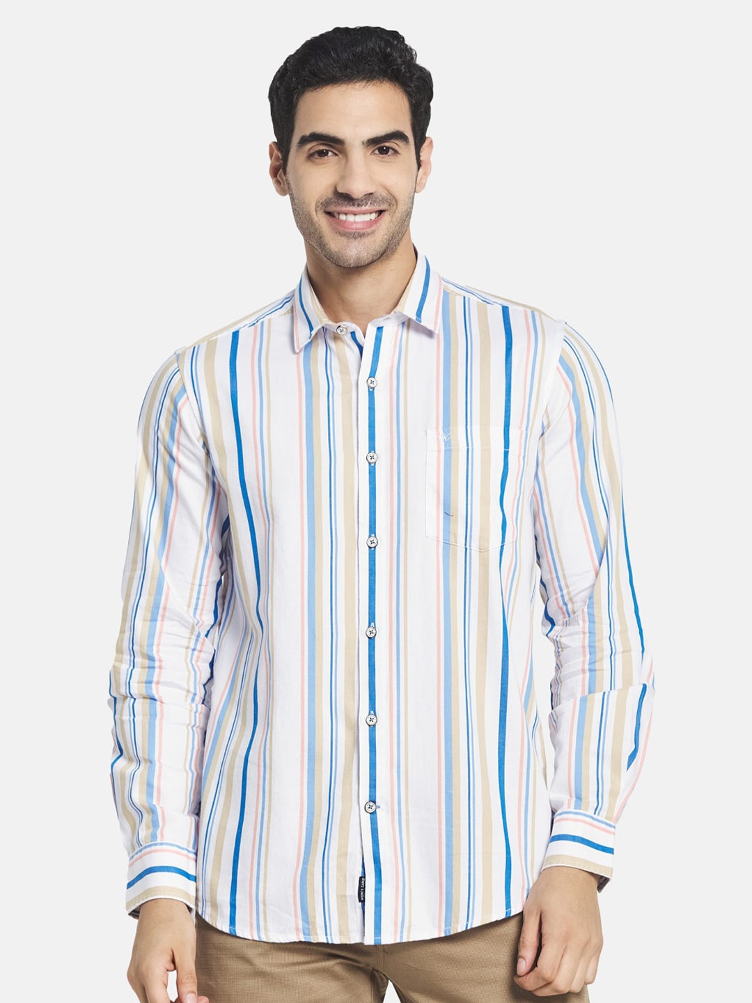

Monte Carlo Men White Striped Casual Cotton Shirt