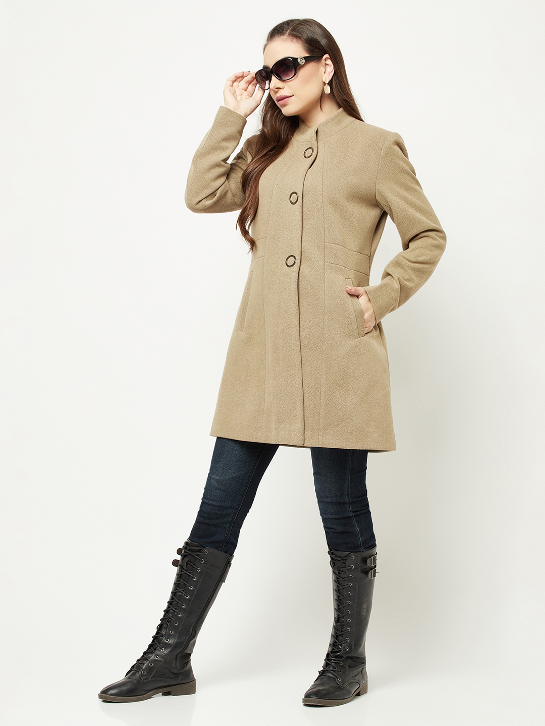 

Crimsoune Club Women Tan Brown Longline Over Coats