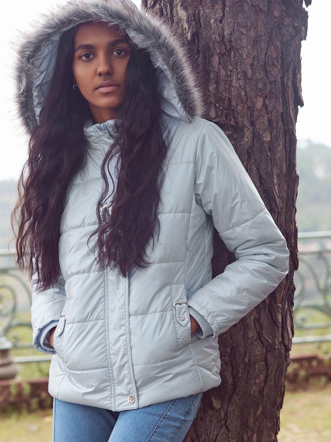 

Crimsoune Club Women Turquoise Blue Solid Nylon Hooded Parka Jacket