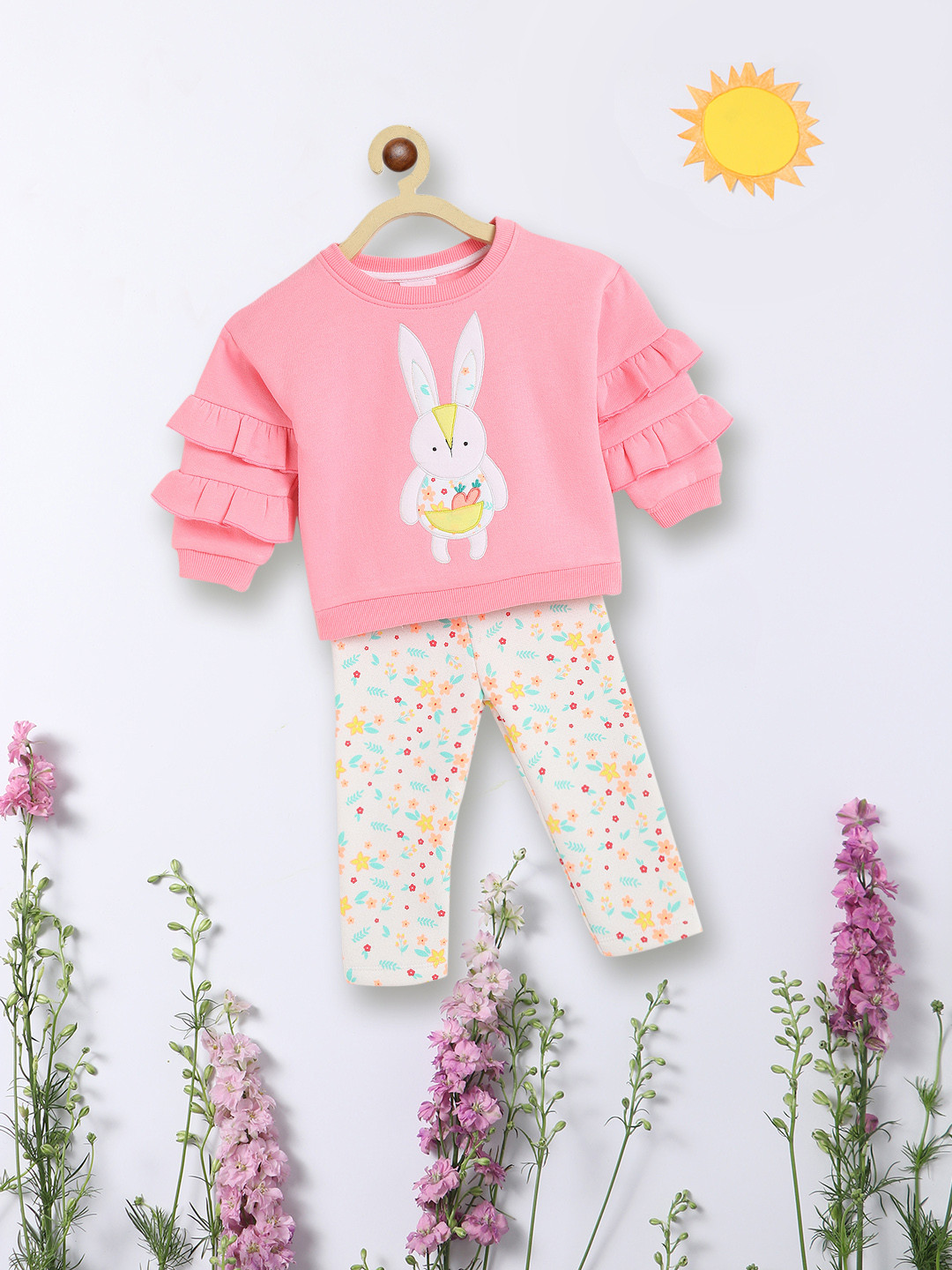 

Nauti Nati Girls Pink & White Printed Top with Trousers