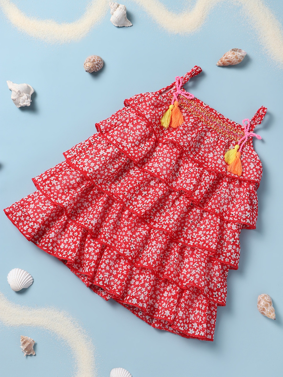 

Nauti Nati Red Floral Printed Layered A-Line Dress