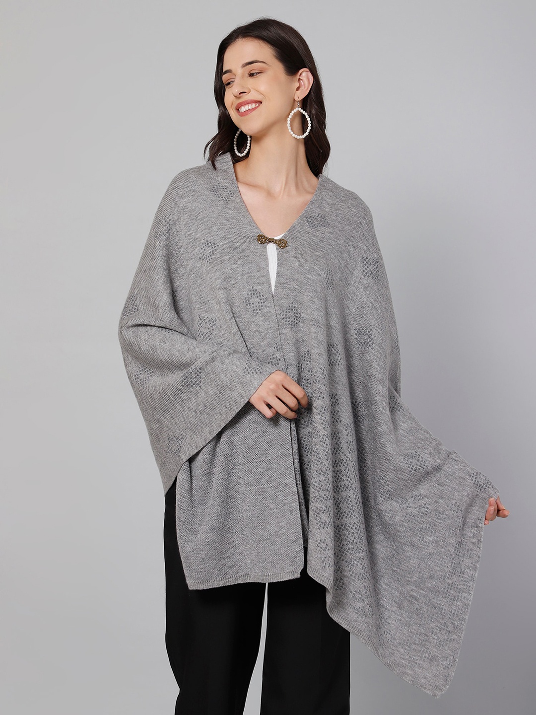 

Cantabil Women Grey Melange Woven Design Wool Stole