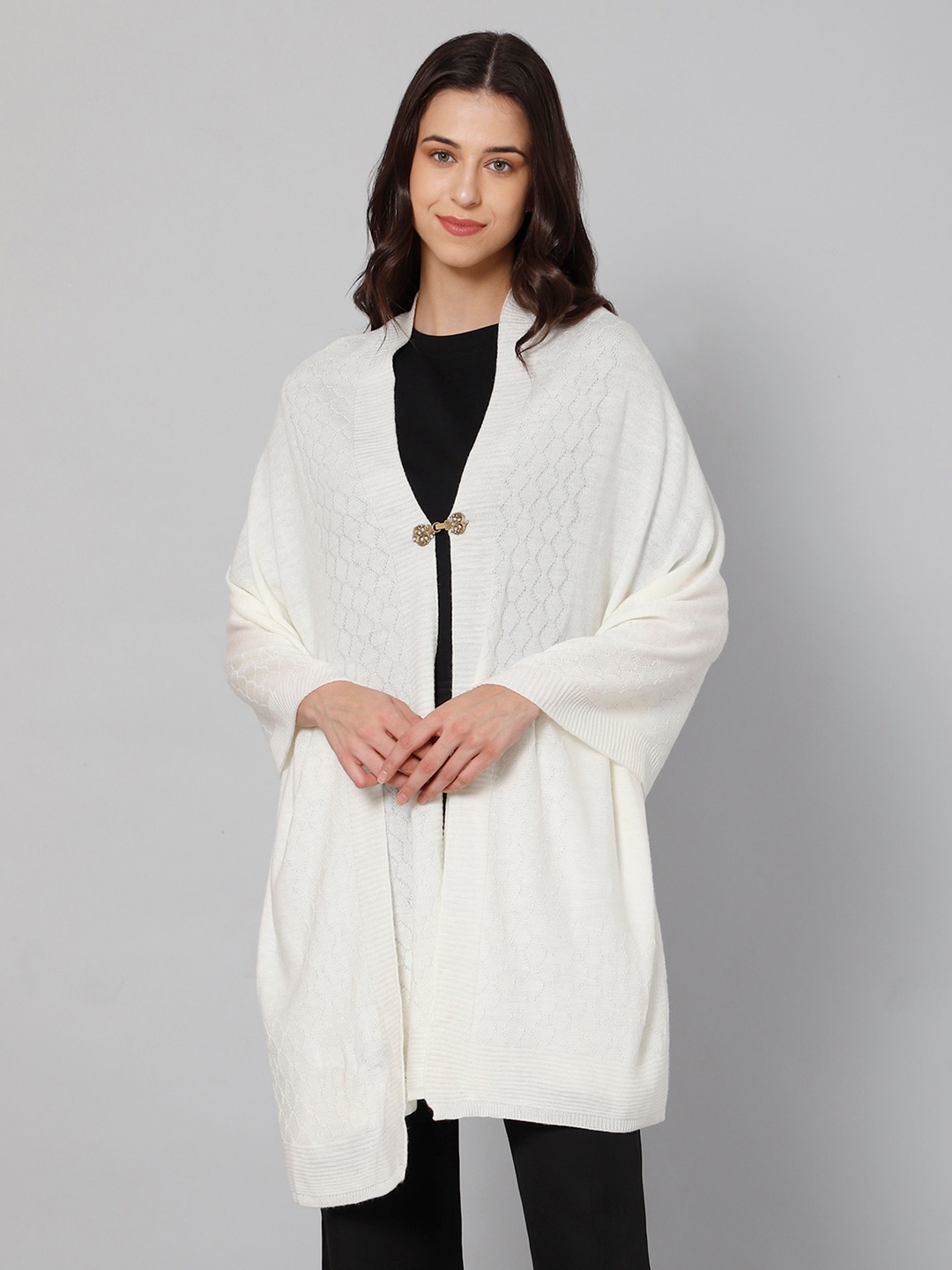 

Cantabil Women Off White Woven Design Wool Stole