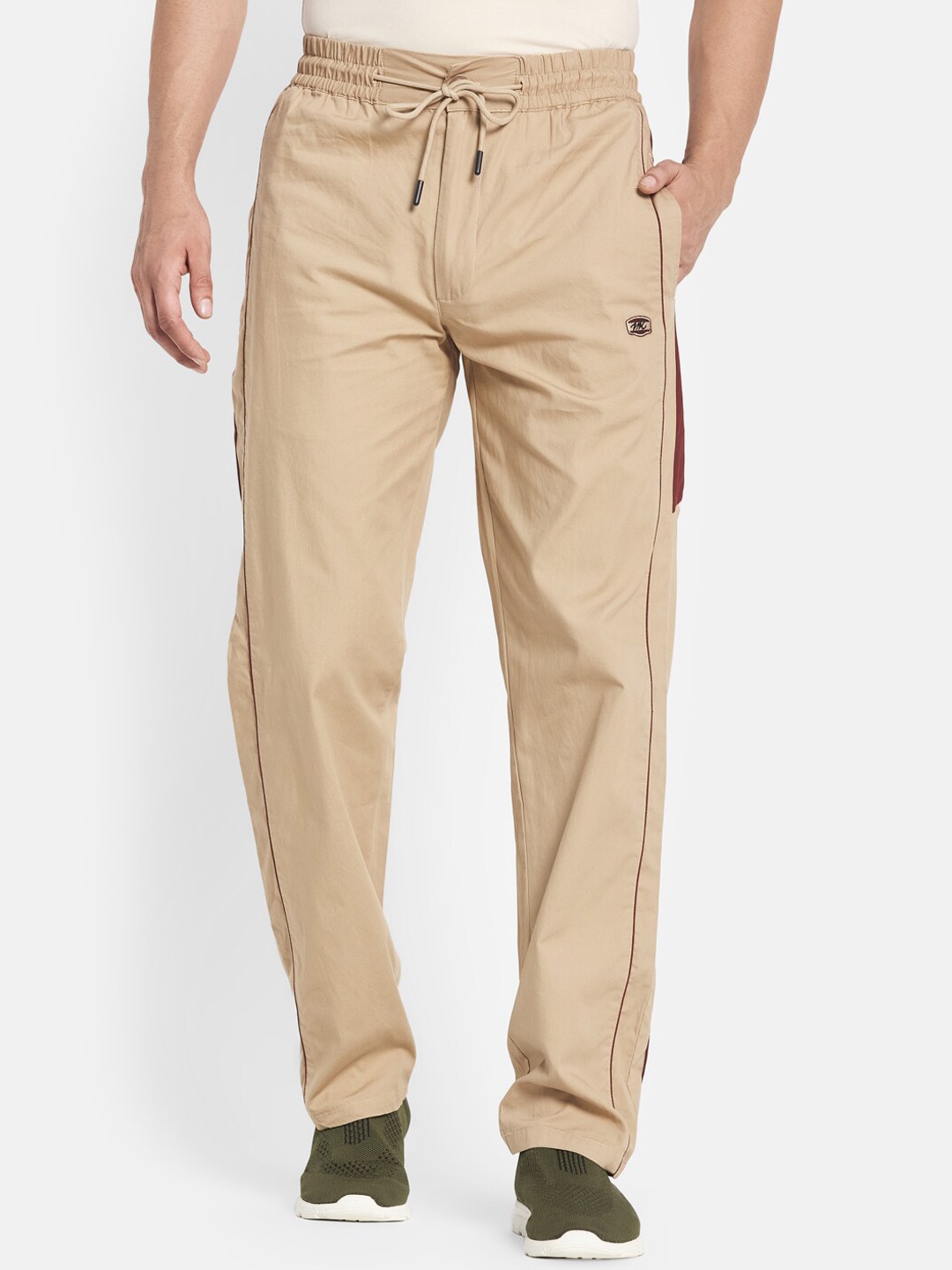 

Monte Carlo Men Khaki & Rust Slim-Fit Cotton Track Pants