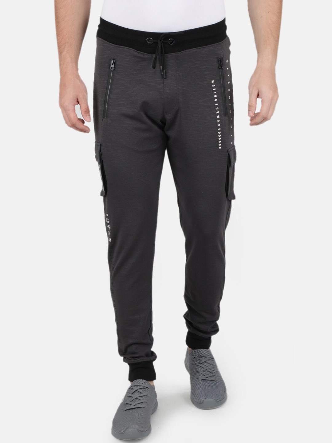 

Monte Carlo Men Grey Printed Slim-Fit Cotton Joggers