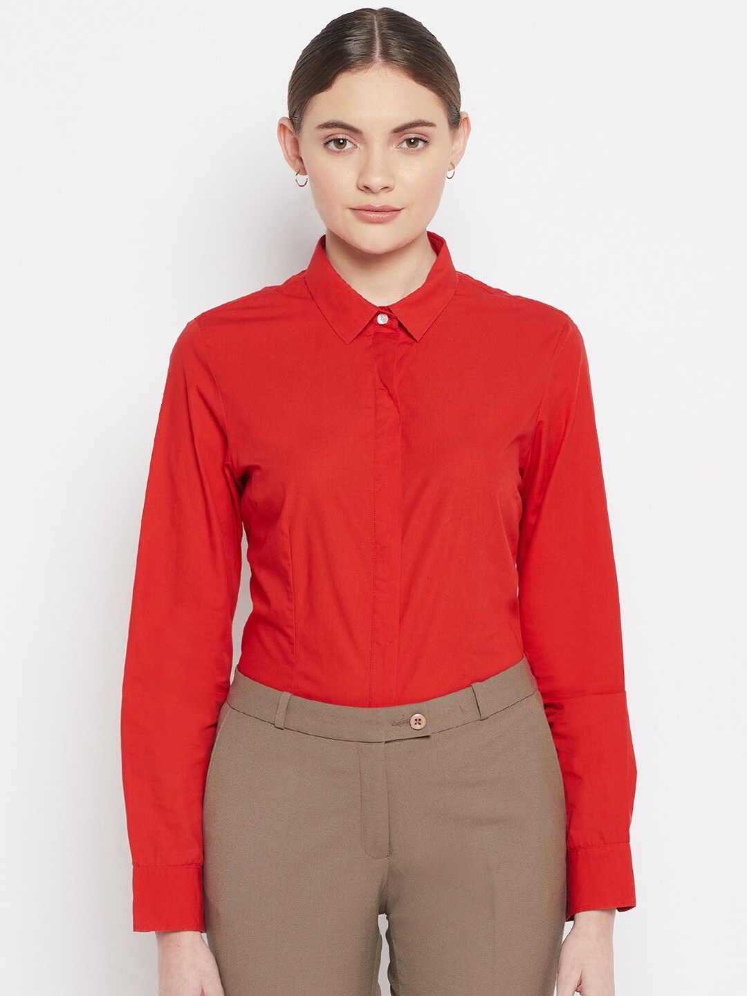 

Cantabil Women Red Cotton Formal Shirt