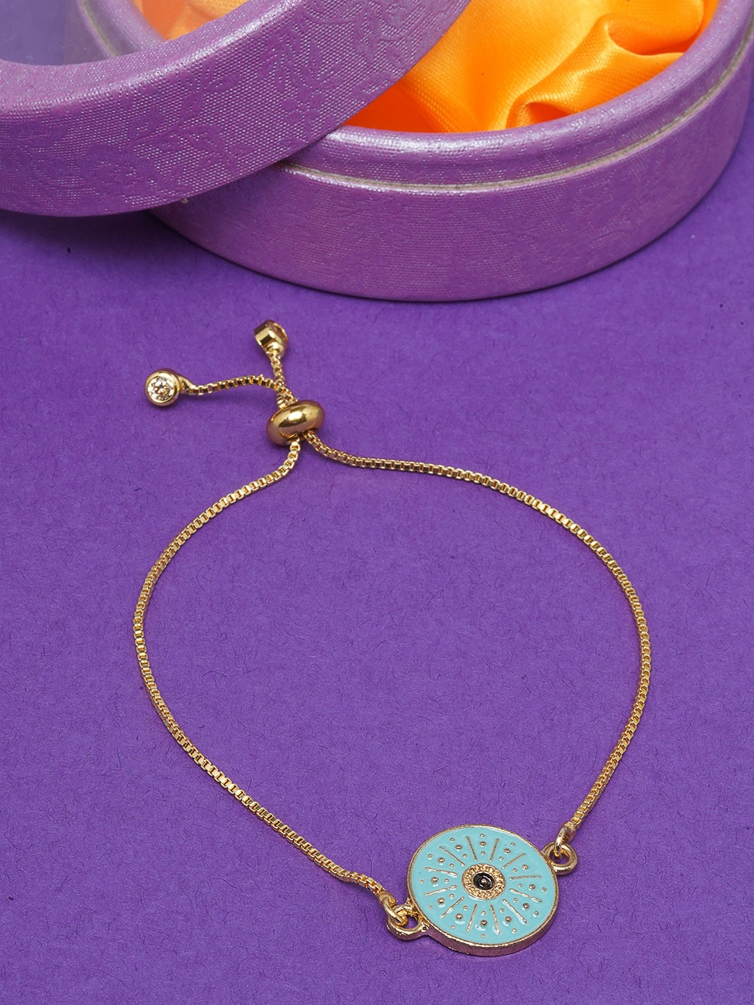 

DIVA WALK Women Gold-Toned & Blue Brass Enamelled Gold-Plated Charm Bracelet