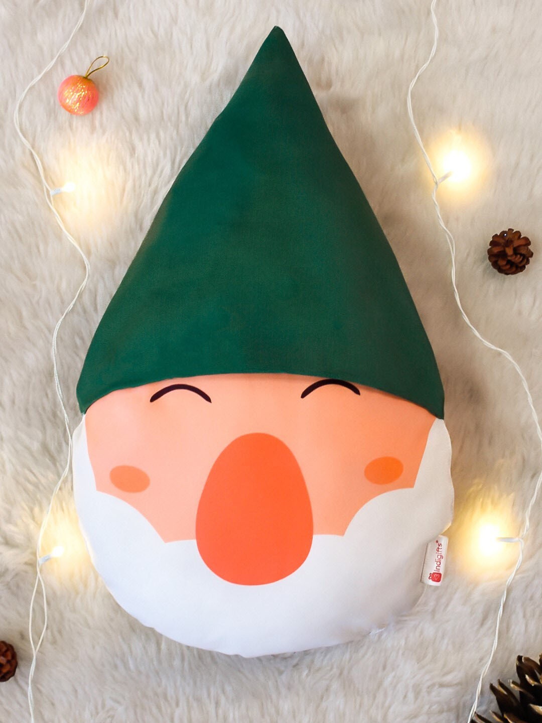 

Indigifts Christmas Decoration White & Peach Face Printed Reversible Round Cushion