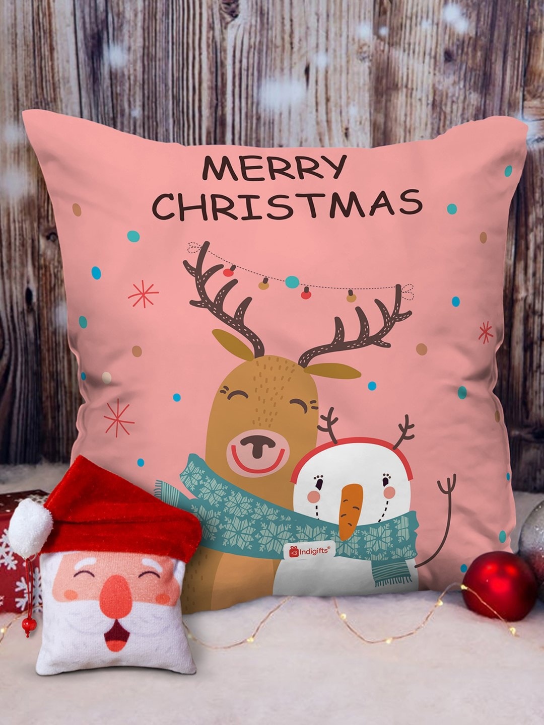 

Indigifts Set Of 2 Printed Satin Square Reversible Cushion, Pink