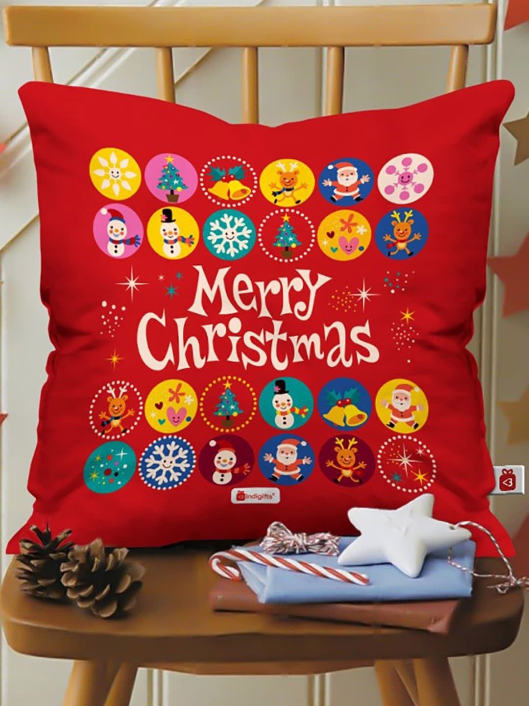 

Indigifts Red & White Merry Christmas Printed Cushion, Coffee Mug & Santa Soft Toy