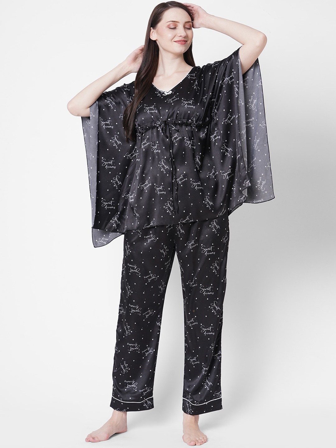 

Sweet Dreams Women Black & White Printed Night suit