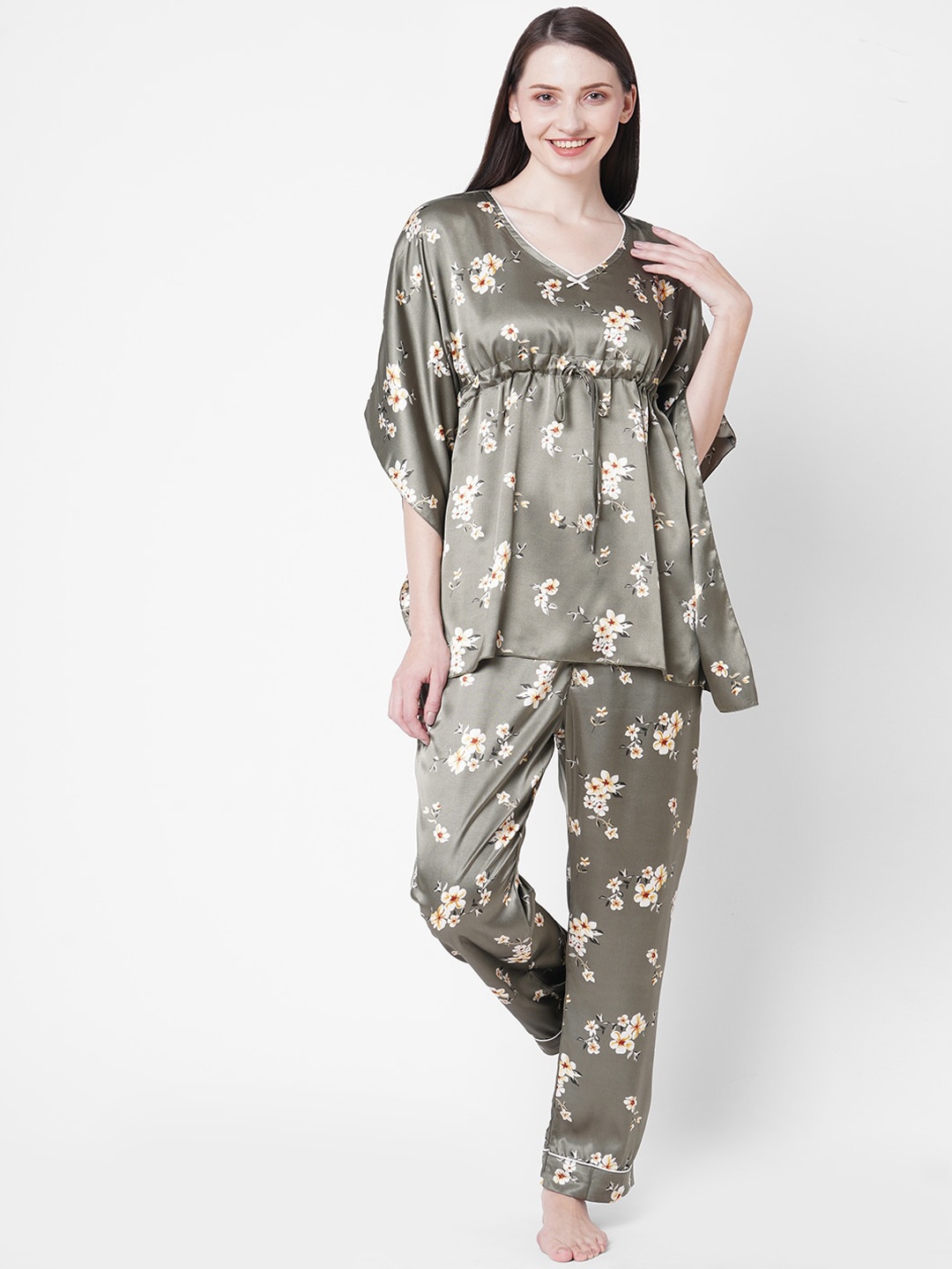 

Sweet Dreams Women Grey & Yellow Printed Night suit