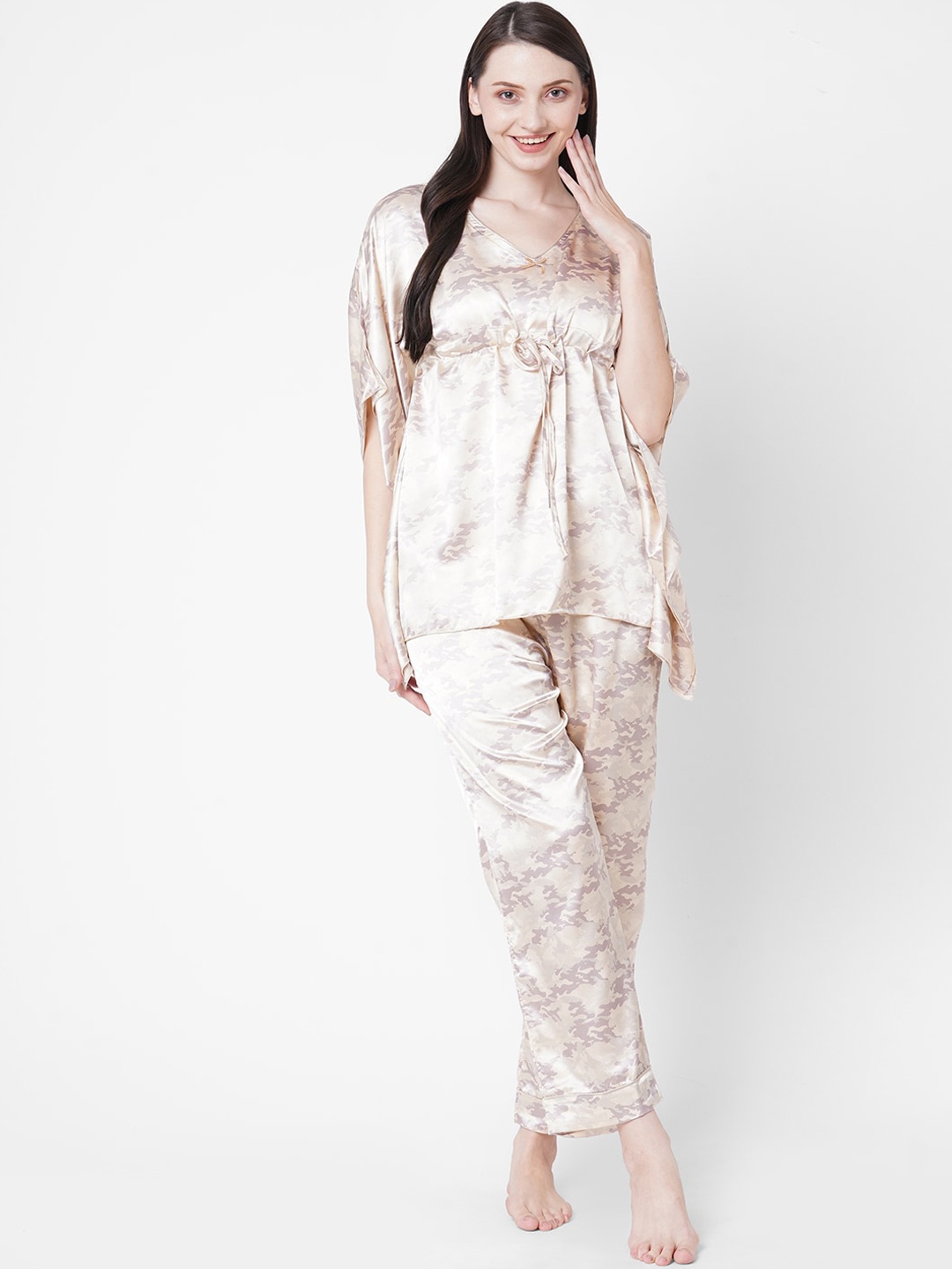 

Sweet Dreams Women Off White & Purple Printed Night suit