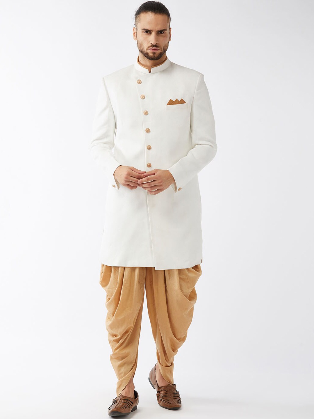 

VASTRAMAY Men White Rose Gold Sherwani