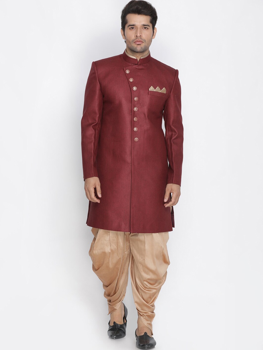 

VASTRAMAY Men Maroon Self-Design Sherwani Set
