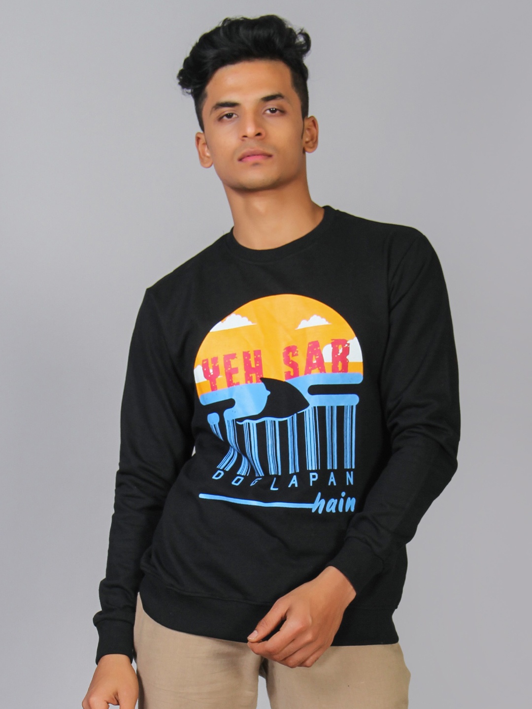 

MABYN Men Black Printed Cotton Sweatshirt