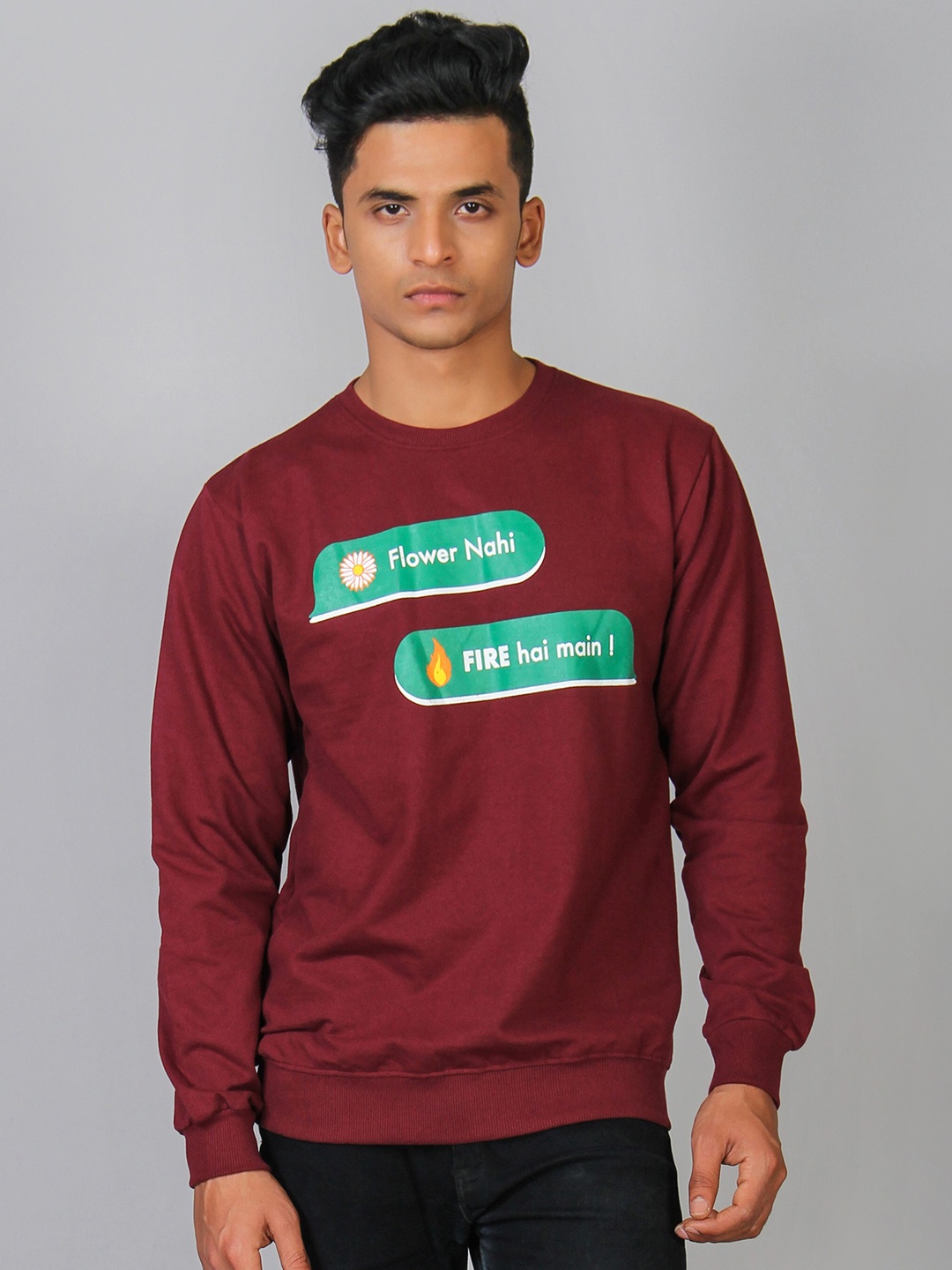 

MABYN Men Maroon Printed Cotton Sweatshirt