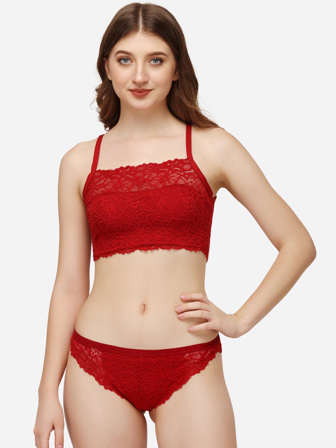 

Prettify Woman Red Lace Honeymoon Wear Lingerie Set (LANG-6)