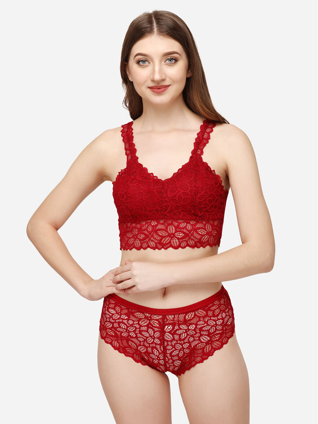 

Prettify Woman Red Lace Honeymoon Wear Lingerie Set (LANG-7)