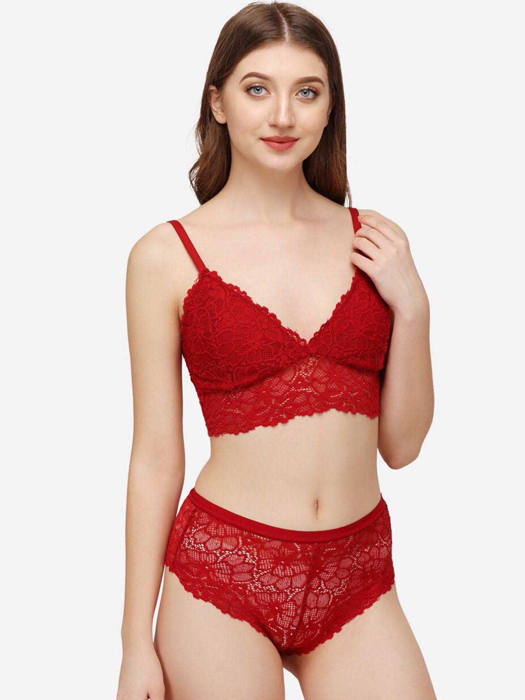 

Prettify Woman Red Lace Honeymoon Wear Lingerie Set (LANG-8)