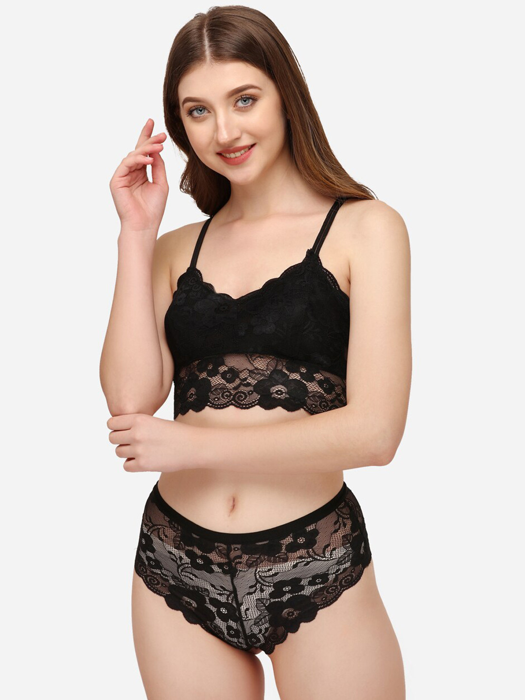 

Prettify Woman Black Lace Honeymoon Wear Lingerie Set (LANG-5)