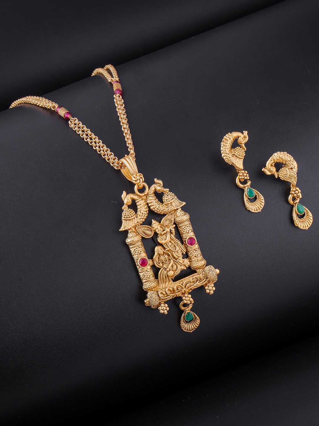 

Brandsoon Gold-Plated Pink Stone-Studded Jewellery Set