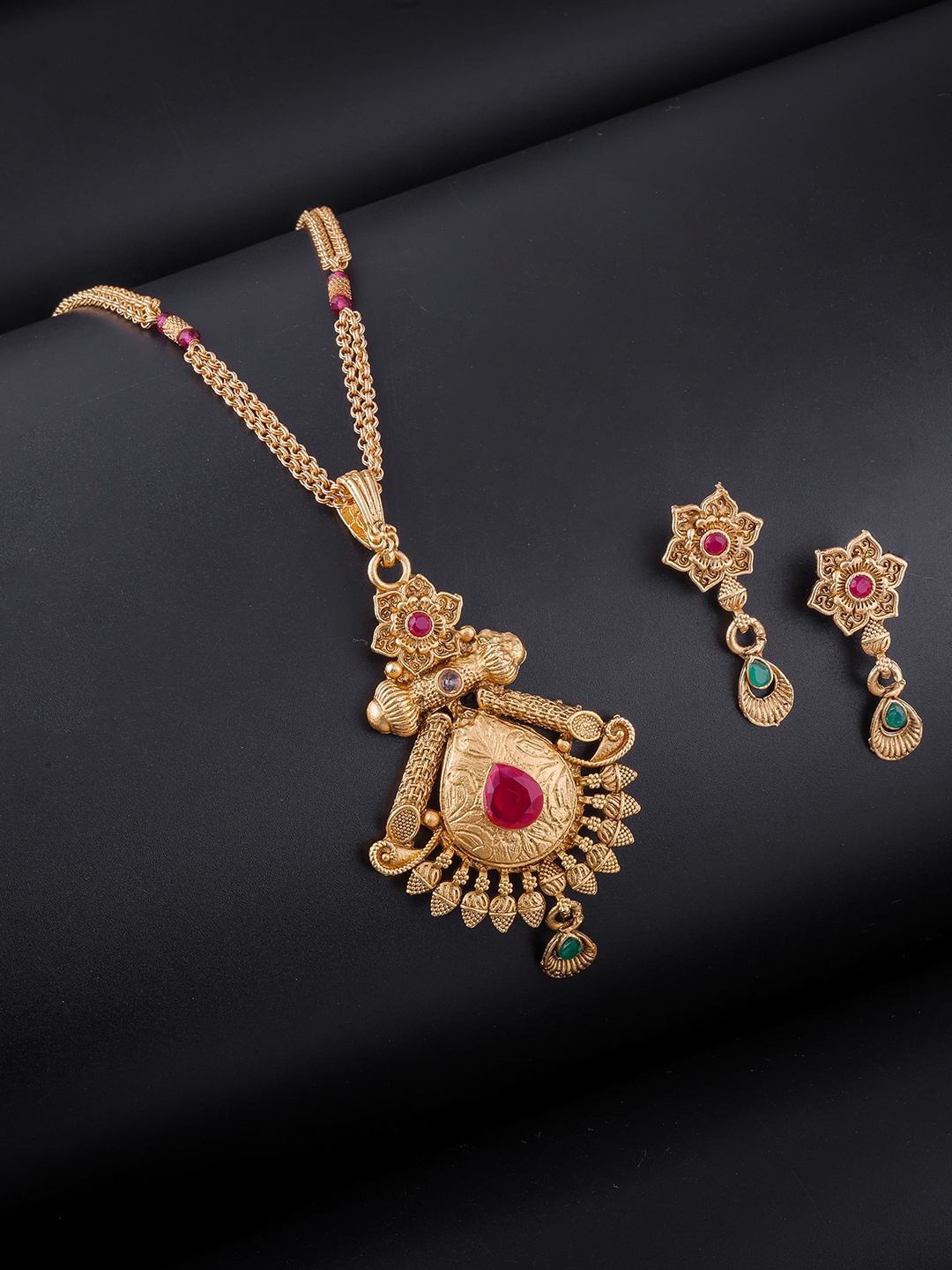 

Brandsoon Gold-Plated Pink Stone-Studded Jewellery Set