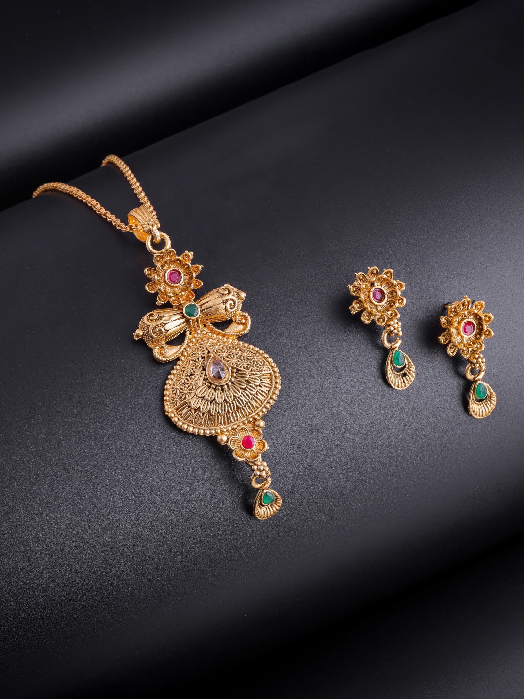 

Brandsoon Gold-Plated & Red Stone-Studded Jewellery Set