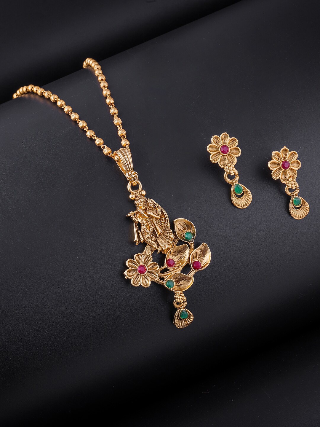

Brandsoon Gold-Plated Pink & White Stone-Studded Jewellery Set