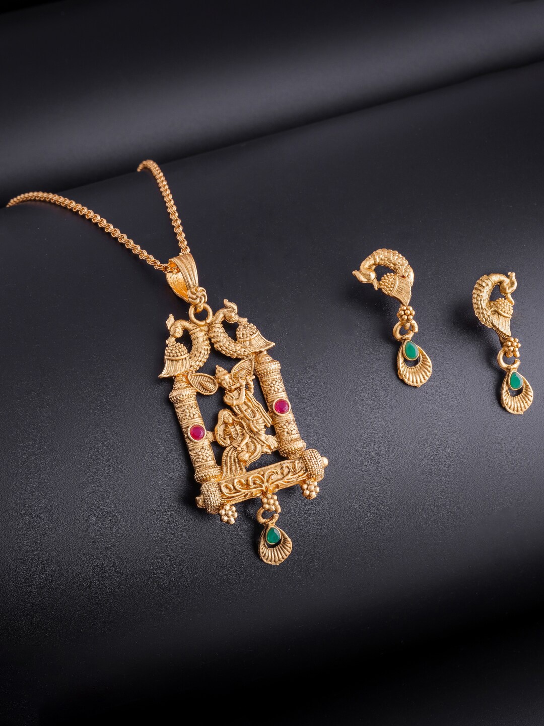 

Brandsoon Gold-Plated Red & Green Stone-Studded Jewellery Set