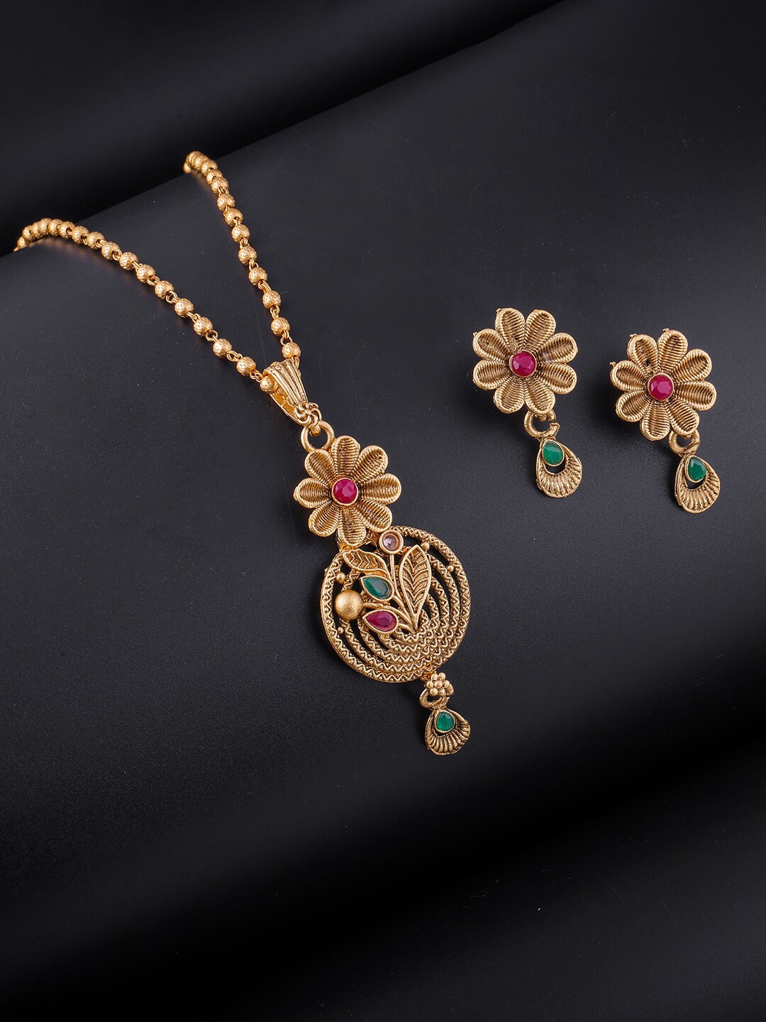 

Brandsoon One Gram Gold Plated Artificial Stones & Beads Jewellery Set